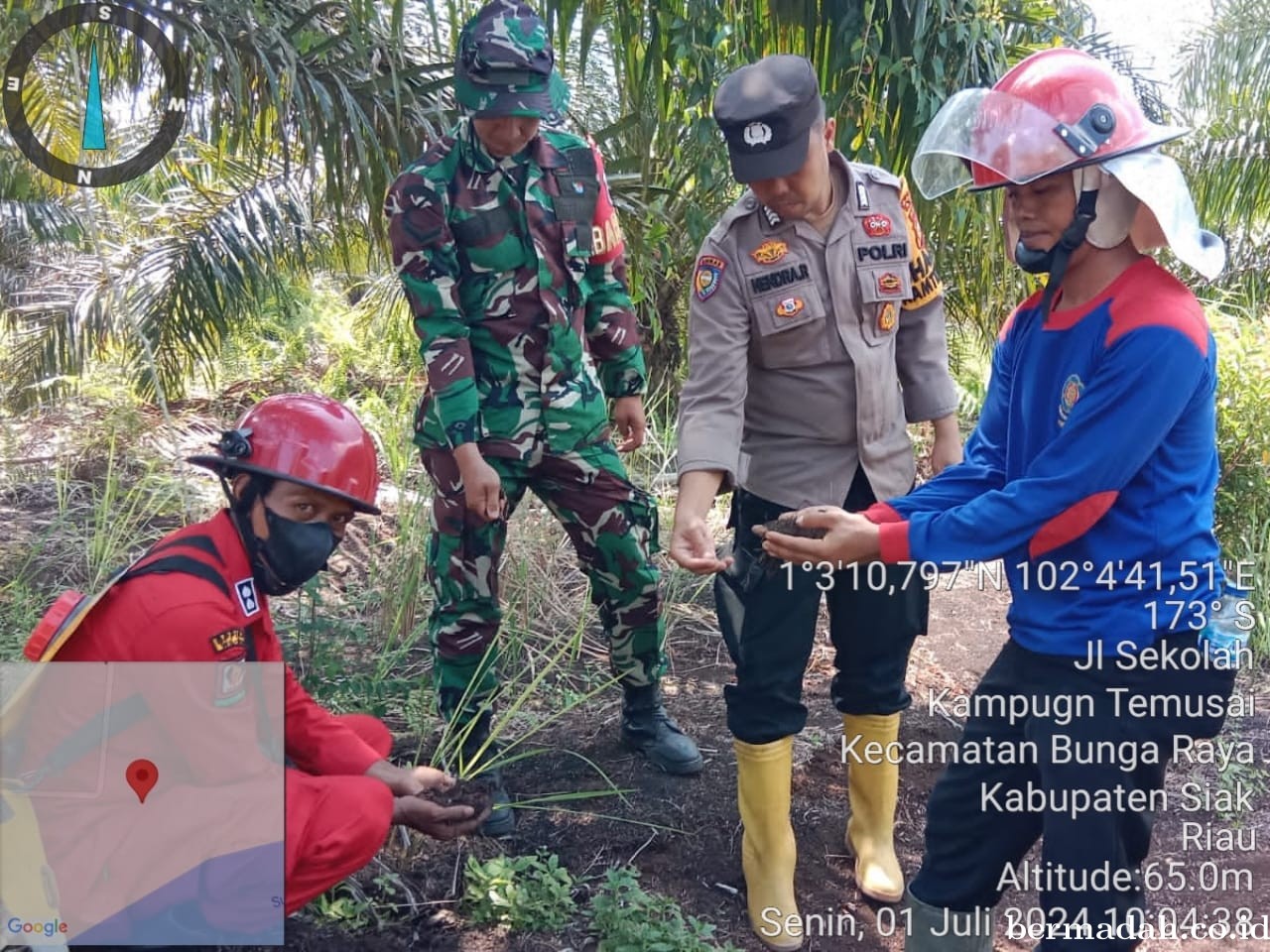 Penanggulangan Karhutla di lintas Wilayah Koramil 06/PWK Sabak Auh, Senin 1 Juli