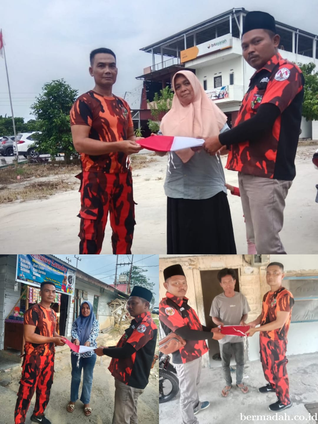 Pemuda Pancasila Dayun Bagikan Bendera Merah Putih kepada Warga dalam Rangka HUT ke-80 RI